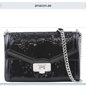 Michael Kors Black Sequin Crossbody with Silver Chain card holder included
